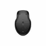 a black computer mouse with a green light