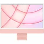 a pink computer monitor with a pink and white background