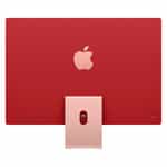 a red computer with a pink stand