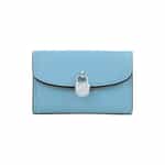 Portefeuille femme Michael Kors Lyra bleu ciel, vue de face, fermoir logo MK