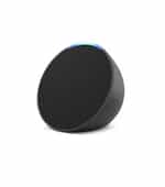 a black round object with a blue light