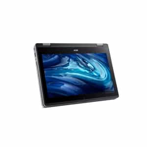 a laptop with a blue and white background