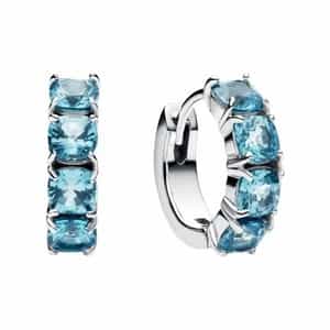 Boucles d’oreilles Pandora argent 925 avec pierres bleues en créoles