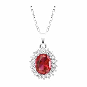 “Pendentif femme Lotus Silver LP3459-1/4 en argent 925 avec pierre rouge et halo de zirconiums”