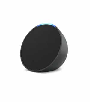 a black round object with a blue light