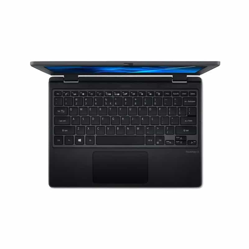 a black laptop with a blue screen