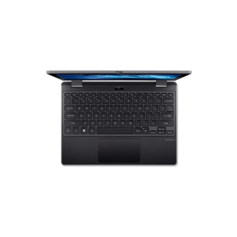 a black laptop with a blue screen