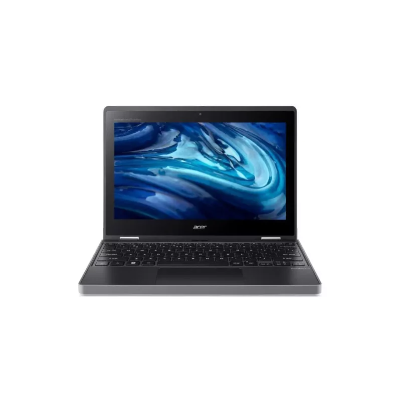 a laptop with a blue and white background