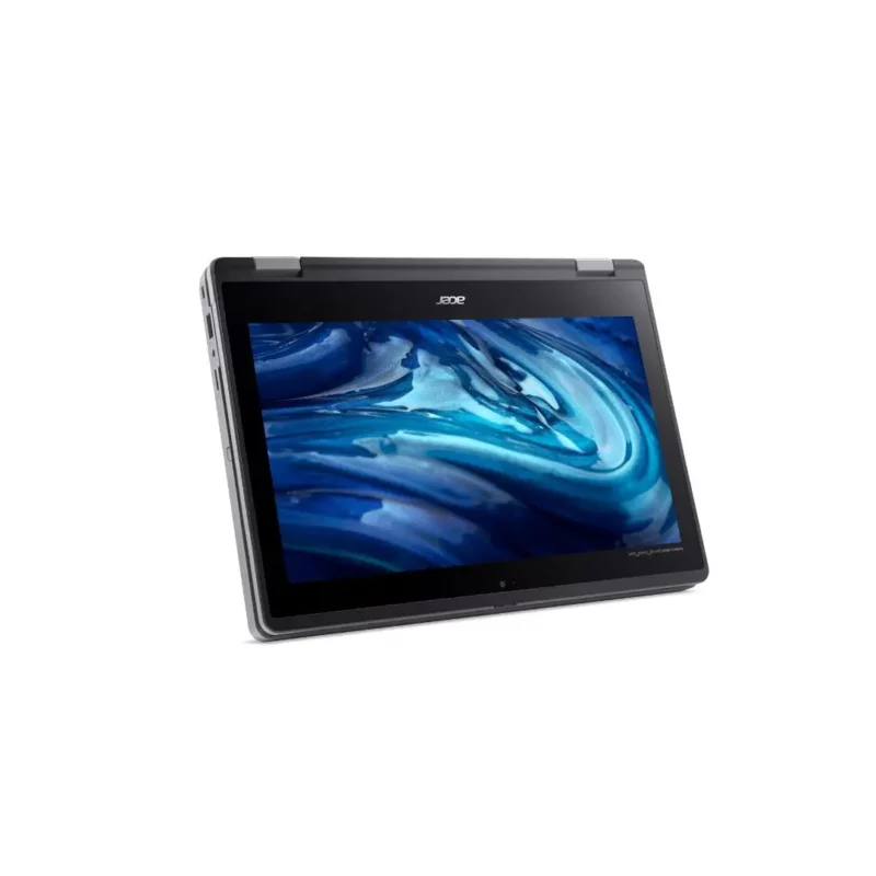 a laptop with a blue and white background