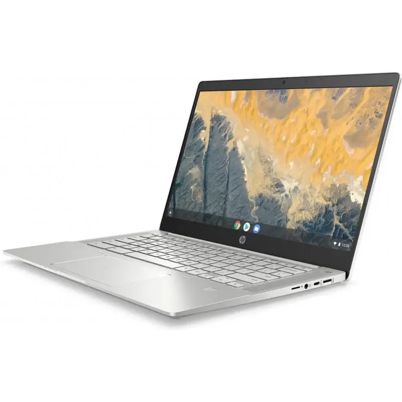 a silver laptop with a white background