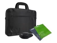a black bag with a computer mouse and papers