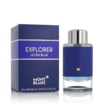 a blue bottle of perfume
