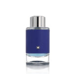a bottle of perfume with a blue lid