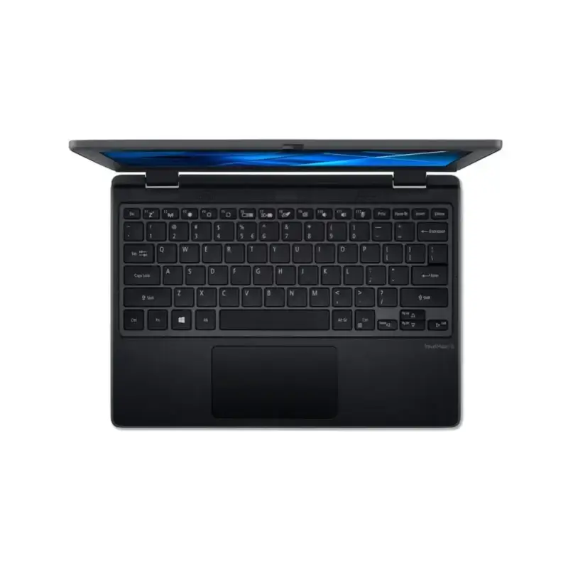 a black laptop with a blue screen