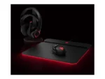 a black mouse pad and headphones