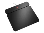 a black rectangular object with a red logo on it