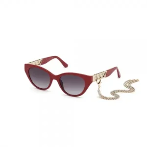 a red sunglasses with a chain