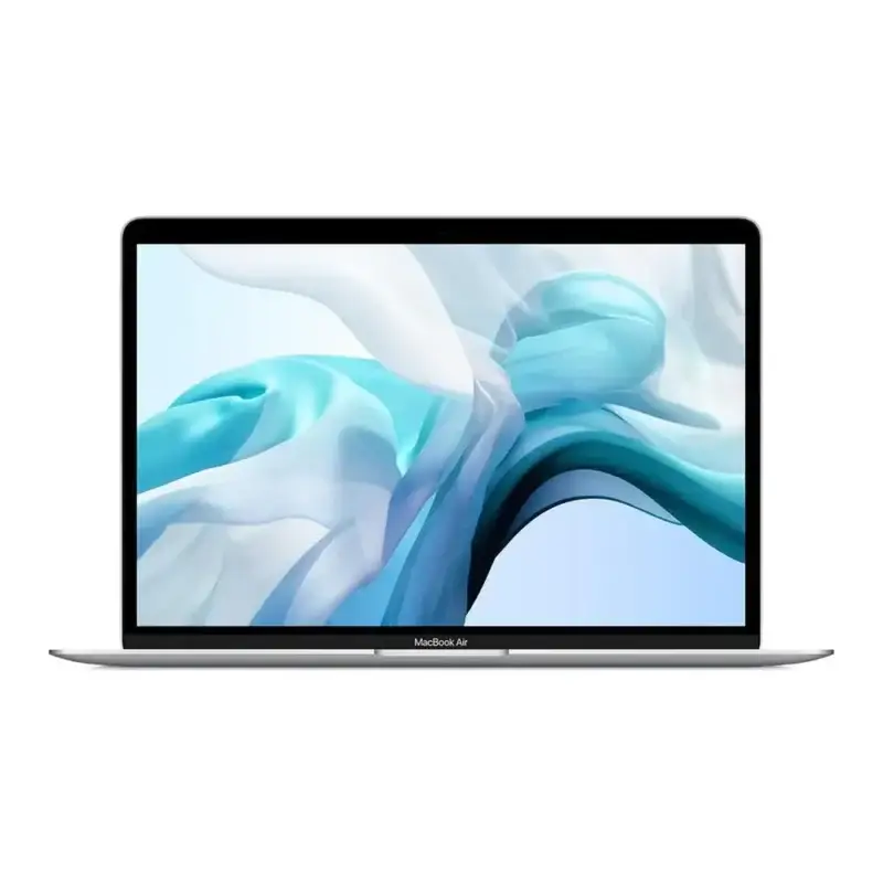 a laptop with a blue and white background