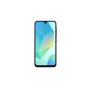 a black cell phone with a blue and yellow screen