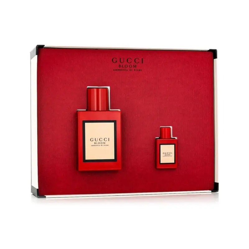 Coffret Gucci Bloom Ambrosia di Fiori – Vue coffret rouge Coffret Gucci Bloom Ambrosia di Fiori EDP Intense 50 ml + mini 5 ml – coffret rouge avec deux flacons