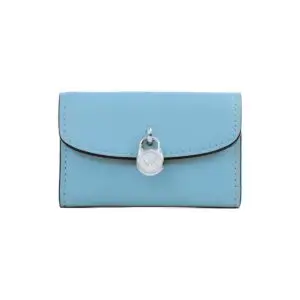 Portefeuille femme Michael Kors Lyra bleu ciel, vue de face, fermoir logo MK