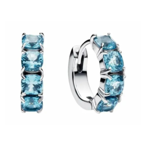 Boucles d’oreilles Pandora argent 925 avec pierres bleues en créoles
