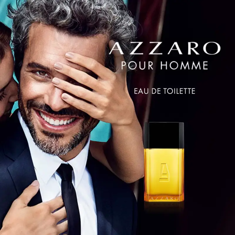 Parfum homme Azzaro Pour Homme EDT 50 ml vue de côté flacon et étui