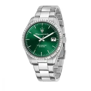 Montre Maserati R8853100043 homme 43 mm acier argenté, cadran vert avec date – étanche 100 m