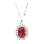 “Pendentif femme Lotus Silver LP3459-1/4 en argent 925 avec pierre rouge et halo de zirconiums”