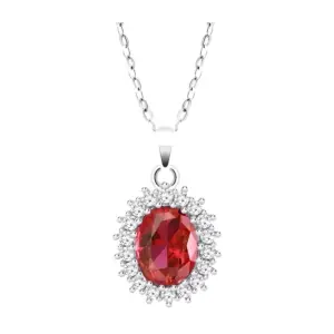 “Pendentif femme Lotus Silver LP3459-1/4 en argent 925 avec pierre rouge et halo de zirconiums”